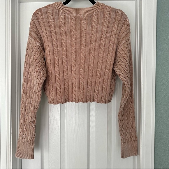 Aerie Mini Cable Cropped Crew Neck Sweater Beach Dune Size Large - Picture 8 of 11